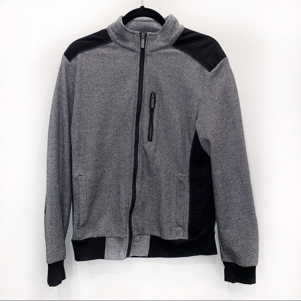 Kenneth Cole Men’s Gray Black Elbow Patch Zip-up Sweatshirt Size Medium